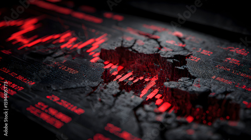 Red stock market crash chart symbolizes financial loss and economic downturn. The concept is of finance, investment, recession, and economic crisis	