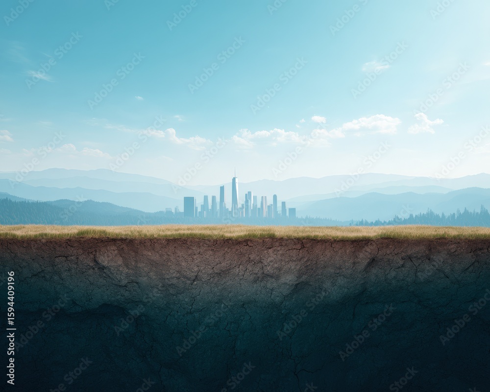 Fototapeta premium Split city skyline representing two systems of power, USA China conflict