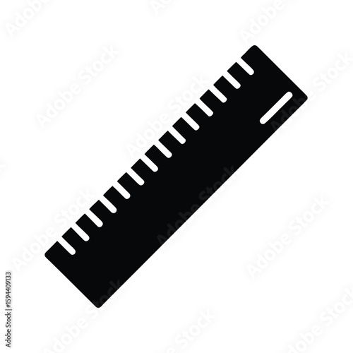 Silhouette of ruler with marks simple measuring tool for crafts or education on white background
