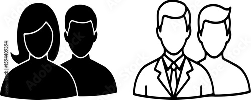 Two pairs of people are depicted in contrasting black and white silhouette styles