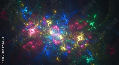 Vibrant Fractal Galaxy: A Cosmic Dance of Colors and Light in Abstract Space