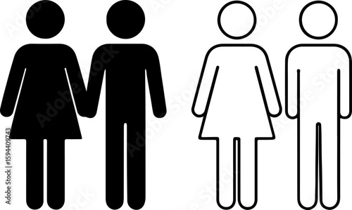 Two pairs of people holding hands, one black silhouette and one white silhouette