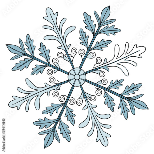 Lacy flower snowflake in pastel blue and silver, intricate for beautiful winter designs.