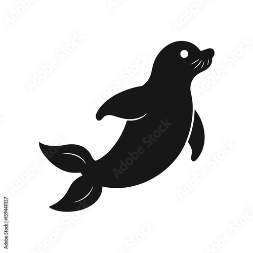 Silhouette of seal with flippers simple ocean mammal or nature icon on white background