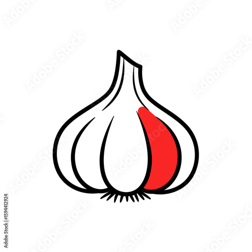 Garlic illustration, red and white garlic bulb, food graphic design, pizza festival, pizzafest concept