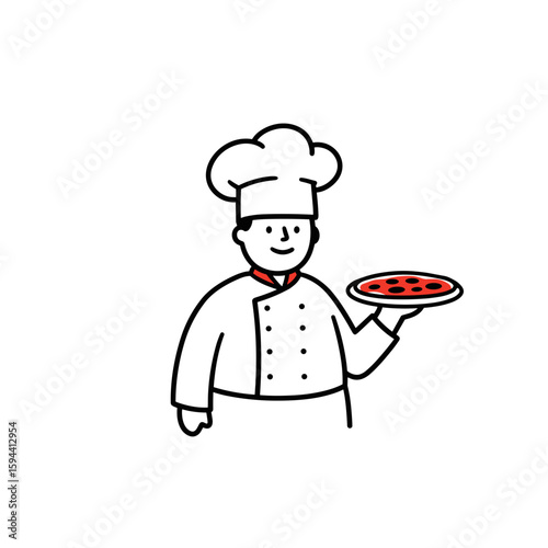 Chef holding pizza, smiling cook, pizza festival, pizzafest, fun graphic design