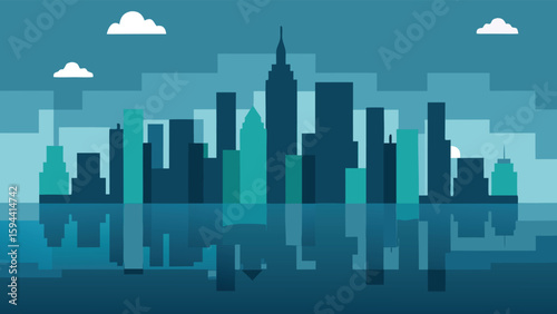 City Skyline Submerged in Floodwater Vector Illustration