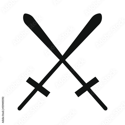 Silhouette of ski with pole crossed on white background winter sports design