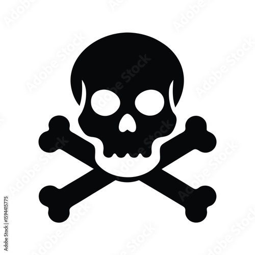 Silhouette of skull with crossbones on white background classic danger sign
