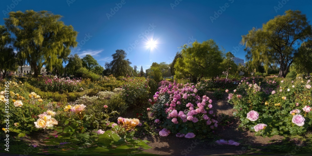 Obraz premium Panoramic view of a flower garden hdr 360 degrees nature environment outdoors