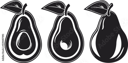 Avocado Silhouette Vector Set,Black and White Minimal Fruit Icons,Avocado Logo Design,Avocado fruit minimalist silhouette vector, Avocado flat Icons,Avocado silhouette, Fruit silhouette vector,Simple