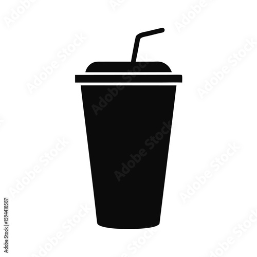 Silhouette of soda cup with straw on white background beverage takeaway design