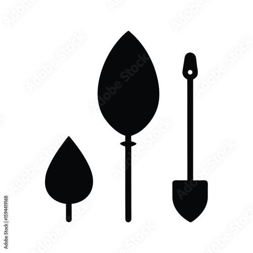 Silhouette of spade and shovel on white background outdoor work equipment icon