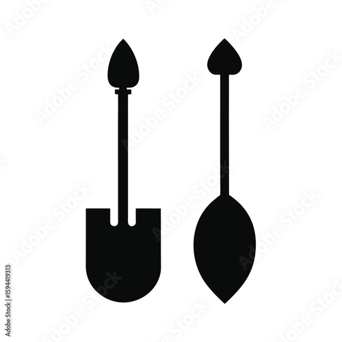 Silhouette of spade and shovel on white background gardening and digging tool