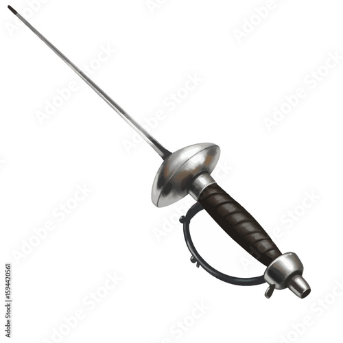 Elegant Rapier Sword with Intricate Hilt Design on White Background.