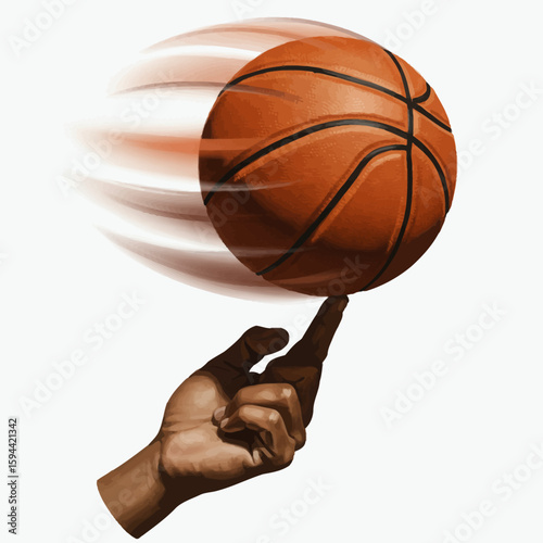 Spinning Basketball on Finger: Motion Blur Skillful Hand Sport Art.