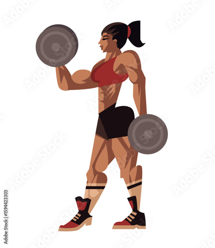 bodybuilder powerlifter woman training with dumbbells