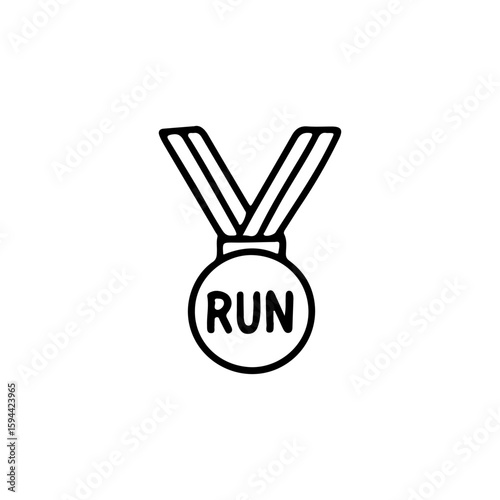 Vector icon of a running medal with "RUN" text. Hand-drawn style illustration for sports, marathons, competitions, achievements