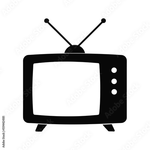 Silhouette of television with antenna on white background old fashioned TV display