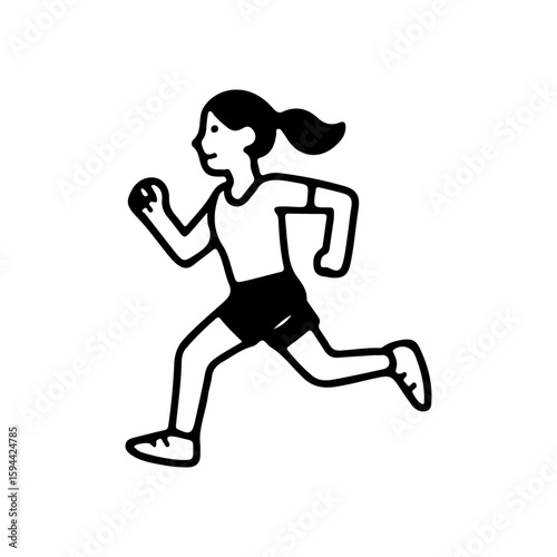 Vector doodle illustration of a girl running. Hand-drawn style sport icon representing fitness, exercise, jogging, healthy lifestyle or race