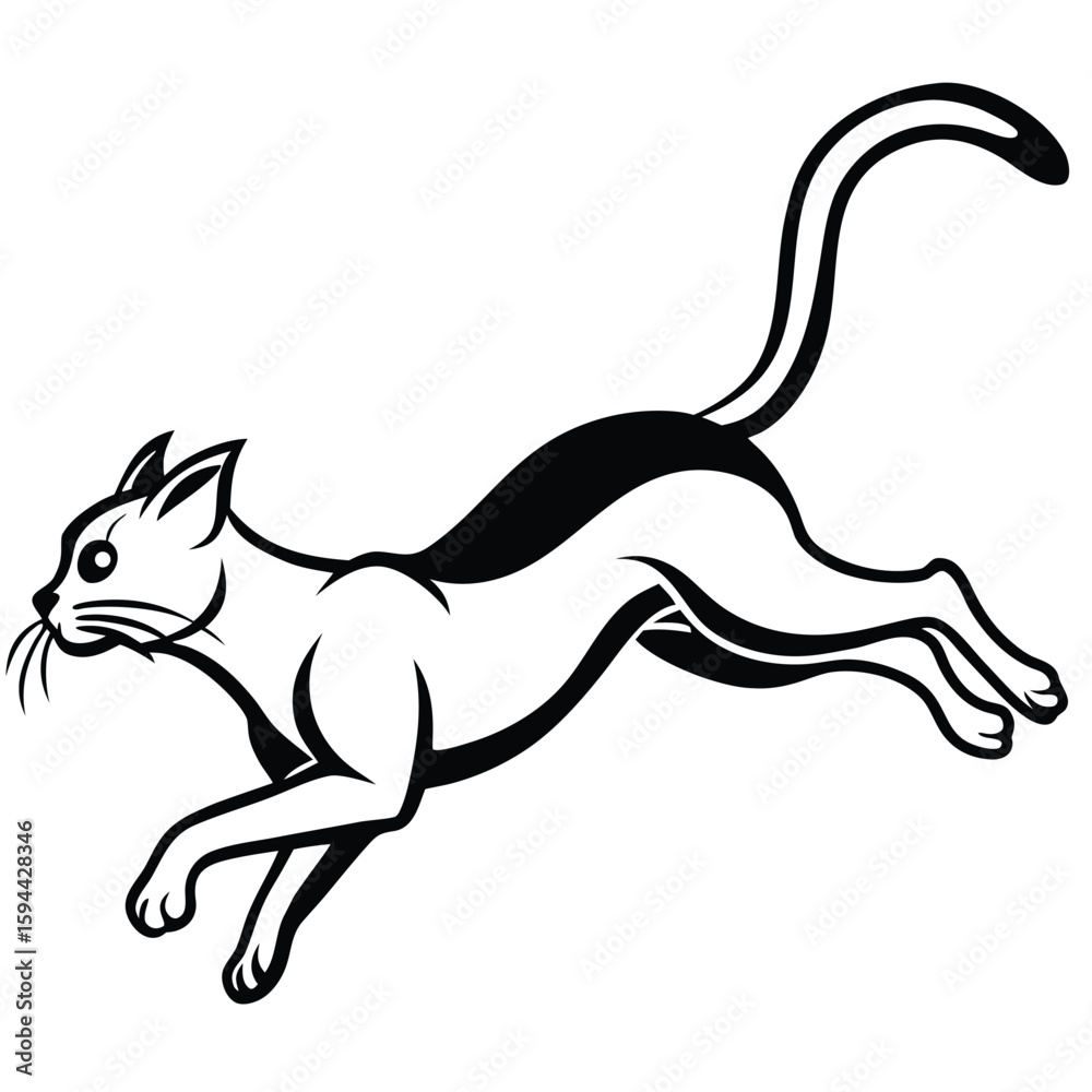 Fototapeta premium Black silhouette vector illustration of a running cat and dog, isolated wild animals