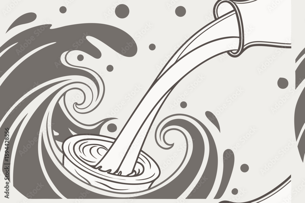 Fototapeta premium Abstract vector background with floral swirl pattern and black leaf elements