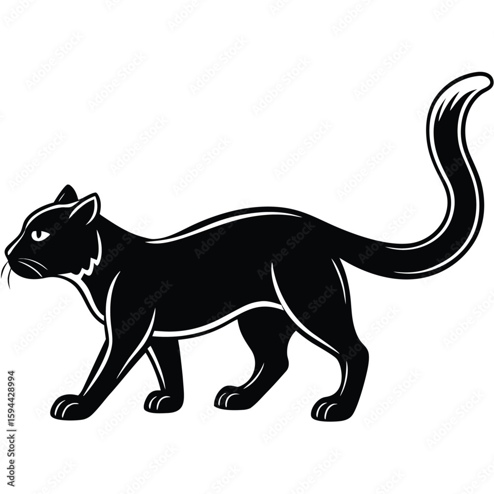 Fototapeta premium Black cat vector illustration: isolated wild feline animal silhouettes