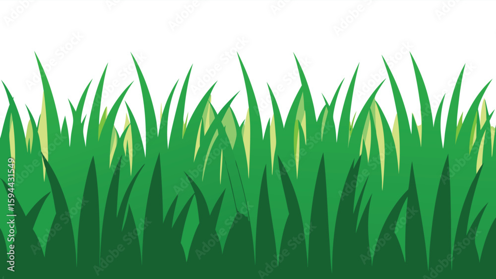 Fototapeta premium Natural Green Grass Border with Cat Illustration Vector Design