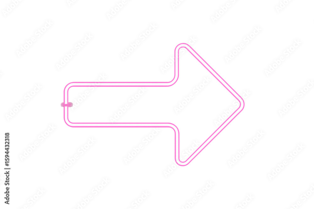 Fototapeta premium Pink neon arrow directing rightward against transparent backdrop, highlighting navigation and design elements with vibrant graphic style