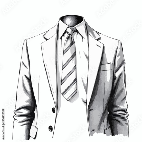 Outline of a formal business suit without a head on a white background for professionalism and fashion themes