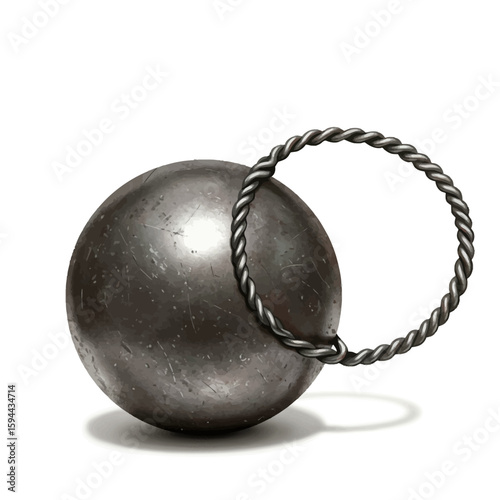 Rusty Metal Ball Restrained by Twisted Wire Ring.
