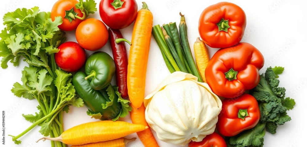 Vibrant, fresh vegetables isolated on pure white,  yellow,  produce