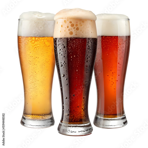 Three Glasses of Beer Pilsner Dunkel and Amber Ale