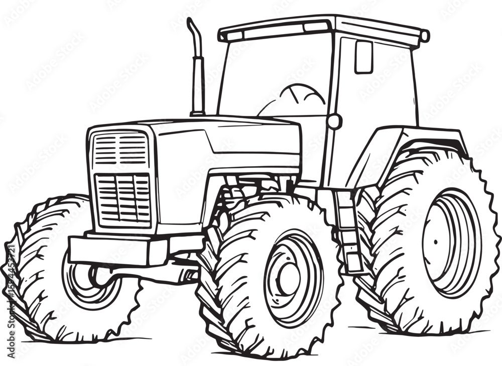 Fototapeta premium Hand-drawn sketch of tractor line art invited vintage style rural calm