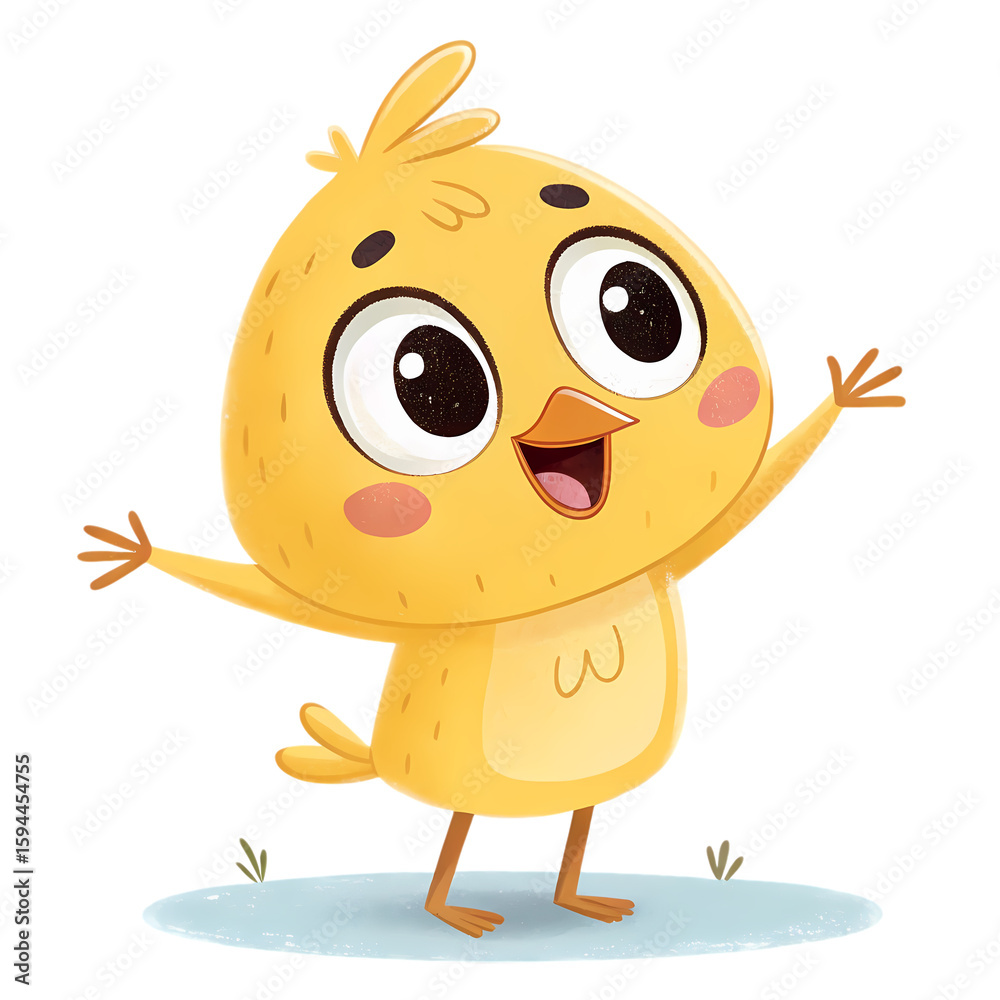 Obraz premium Cheerful Yellow Chick Illustration A Delightful Cartoon Bird Character