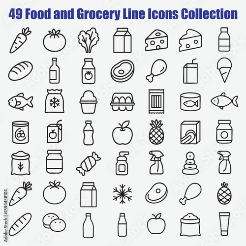 Food and grocery line icons collection carrot