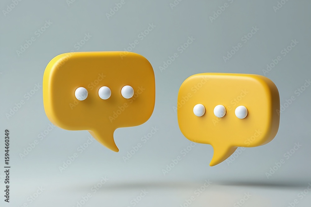 Obraz premium Two yellow speech bubbles with ellipses on a light gray background