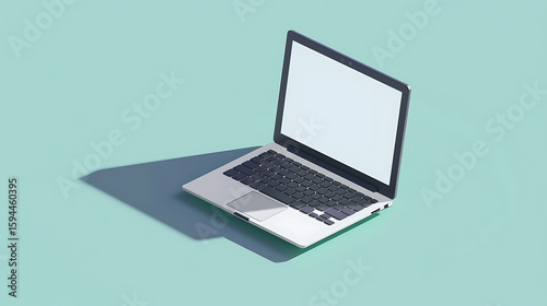 Modern Laptop with Blank White Screen on Desk – Isolated Workspace Setup