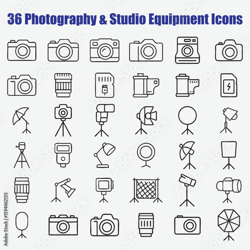 Photography equipment icons camera lens
