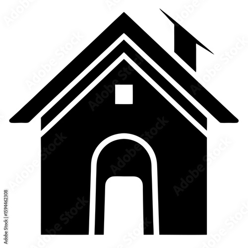 Simple silhouette of a dog house with a peaked roof
