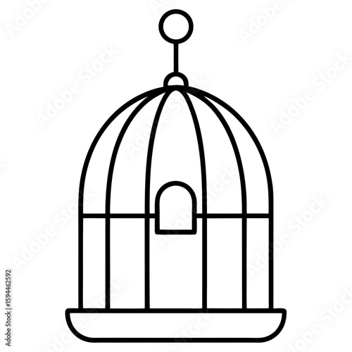 Simple line art of an open bird cage with a door and latch