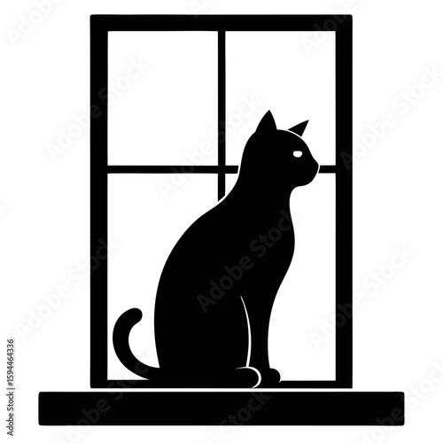 Elegant cat silhouette on window sill