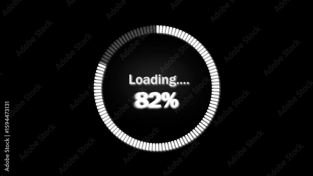 Loading screen animation with bar filling gradually to 100 percent. Smooth animated loading bar showing full progress from 0 to 100 percent.