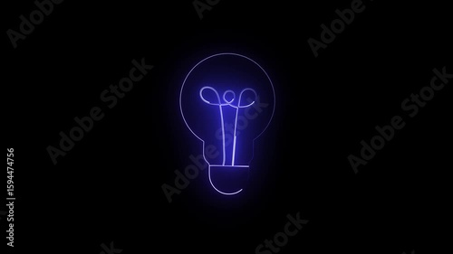 Bright blue electric energy lightbulb animation loop for innovation and motion graphics content. Glowing neon lightbulb idea concept animation bright blue electric energy innovation design.