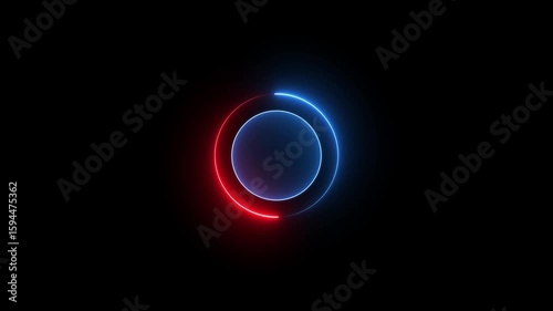 Abstract beautiful loading blue and red color neon light circle animation on dark background. neon line circle animation.
