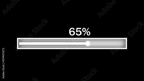Simple white loading bar progress animation with percentage display on black background loop. Smooth increasing percentage loading bar on black background for digital interface projects.