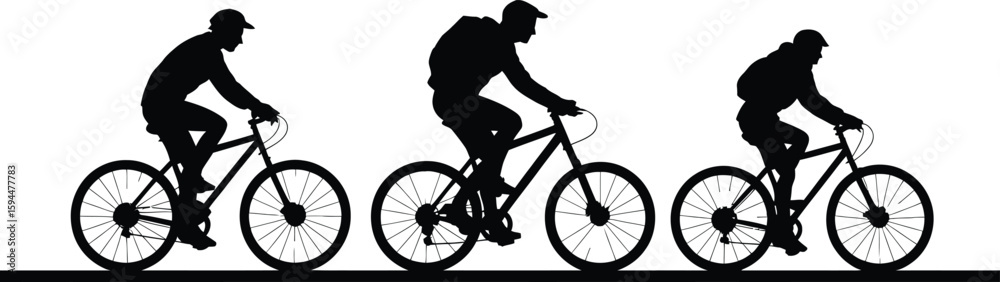 Fototapeta premium Silhouette Cyclists Riding Bicycles on White Background