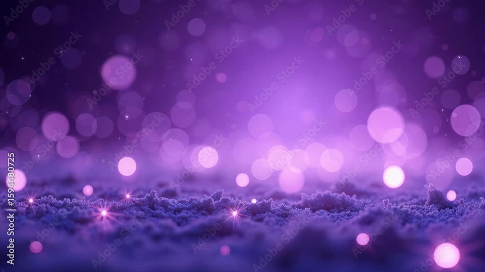 Witness a purple and silver bokeh dancing with delicate sparkles on a twilight gradient background, ideal for enchanting winter or magical scenes in stunning 4k footage.