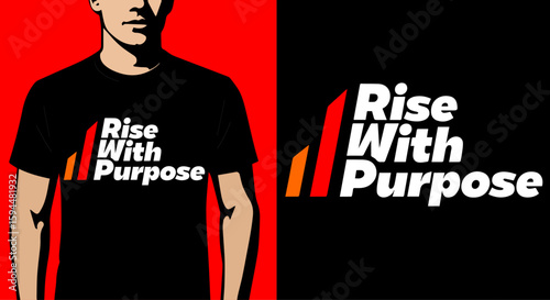 Rise With Purpose black T-Shirt Design – Motivational Typography with Growth Bars and Bold Mockup.

