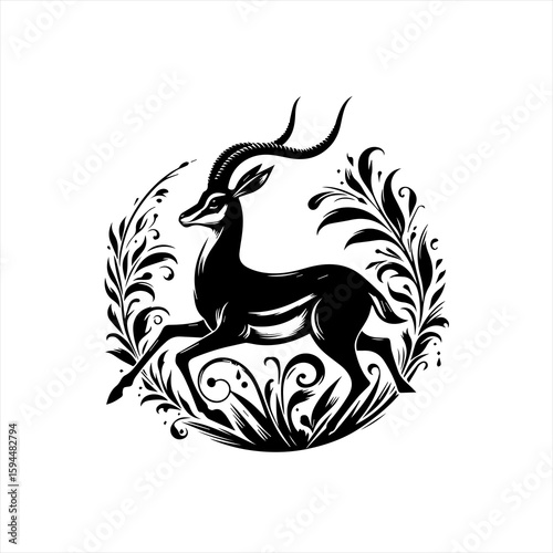 Wallpaper Mural Elegant Gazelle Silhouette with Floral Accents. Torontodigital.ca